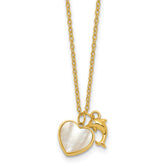 Sterling Silver Gold-tone Polished Mother of Pearl and CZ Heart and Dolphin 16 Inch with 2 Inch Extension Necklace